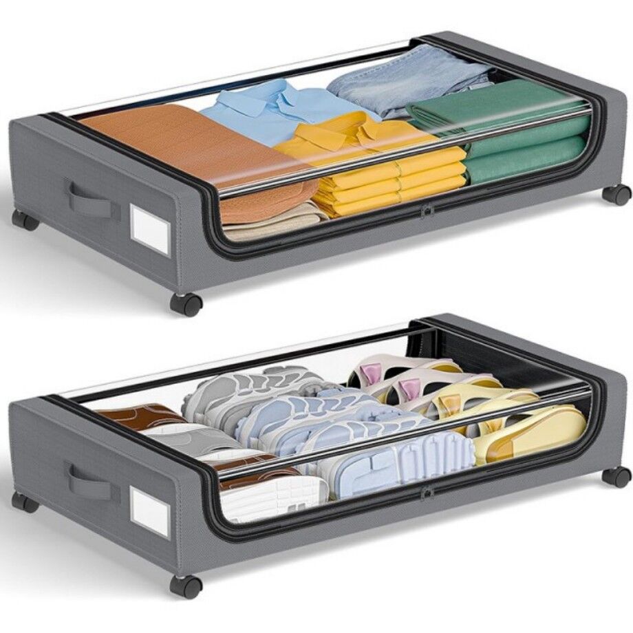 Ifory Rolling Under Bed Storage Box With Wheels - Low Profile Organizer For Seasonal Clothes & Bedding 6 thumbnail image