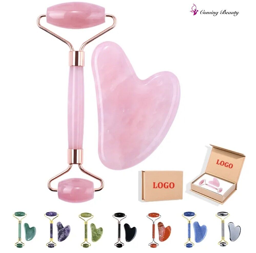 Cuarzo Rosa Rodillo De Jade Y Piedra Gua Sha Compre Rodillo