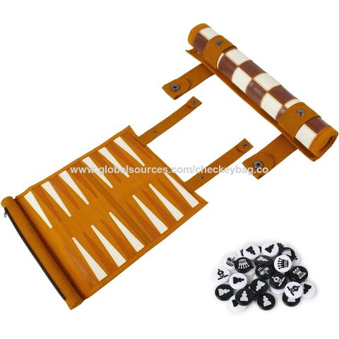 Jeu d'échecs et de backgammon 2 en 1 enroulable, portable en microfibre, jeu de voyage enroulable, jeu de backgammon en cuir