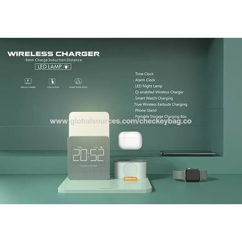 Tragbare LED-Leuchte mit Wecker und kabellosem Ladegerät - Großhandel
