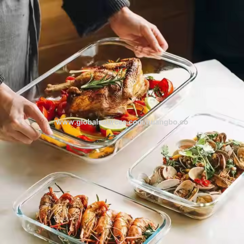 Fuente para horno de vidrio borosilicato alto 1/1.6/2.4/3L resistente al calor, bandeja rectangular para pescado, utensilios de cocina, apta para microondas, uso doméstico