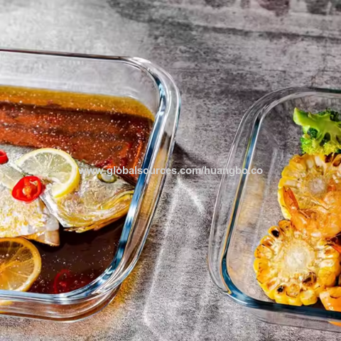 Fuente para horno de vidrio borosilicato alto 1/1.6/2.4/3L resistente al calor, bandeja rectangular para pescado, utensilios de cocina, apta para microondas, uso doméstico