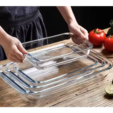 Fuente para horno de vidrio borosilicato alto 1/1.6/2.4/3L resistente al calor, bandeja rectangular para pescado, utensilios de cocina, apta para microondas, uso doméstico