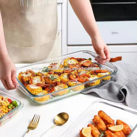Fuente para horno de vidrio borosilicato alto 1/1.6/2.4/3L resistente al calor, bandeja rectangular para pescado, utensilios de cocina, apta para microondas, uso doméstico
