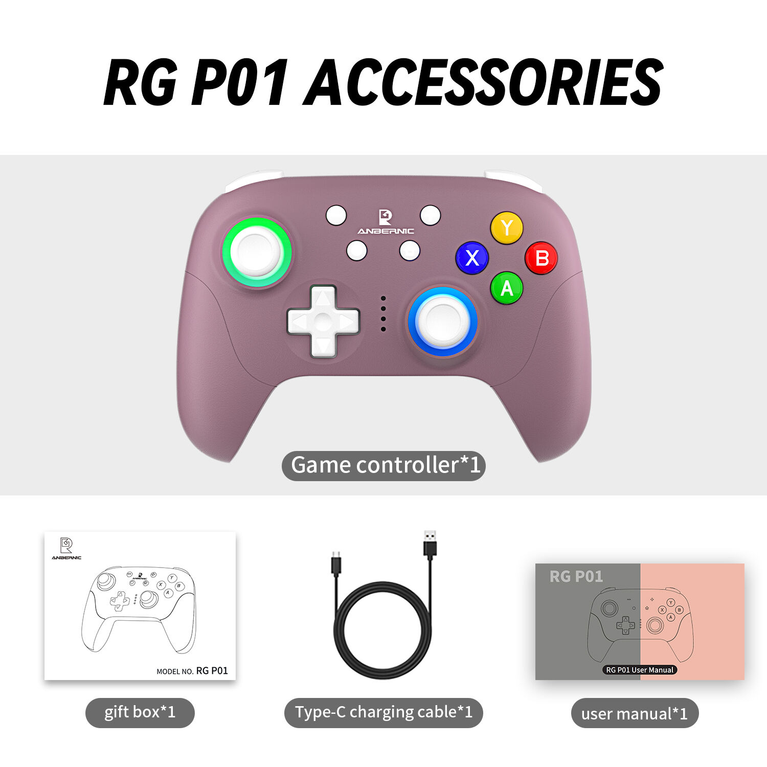 Anbernic Rg P01 Rgp01 Controller Wired Wireless Gamepad Rgb Hall Effect ...