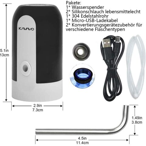 Water bottle pump, equipped with 2 different caliber water bottle adapters, rechargeable USB water switch, stainless steel.