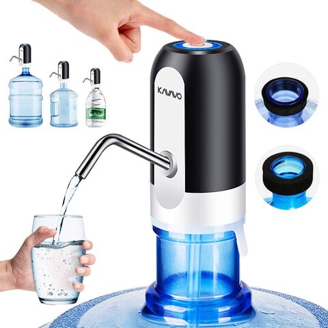 Water bottle pump, equipped with 2 different caliber water bottle adapters, rechargeable USB water switch, stainless steel.