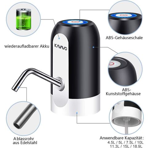 Water bottle pump, equipped with 2 different caliber water bottle adapters, rechargeable USB water switch, stainless steel.