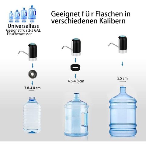 Water bottle pump, equipped with 2 different caliber water bottle adapters, rechargeable USB water switch, stainless steel.