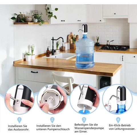 Water bottle pump, equipped with 2 different caliber water bottle adapters, rechargeable USB water switch, stainless steel.