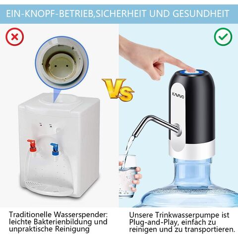 Water bottle pump, equipped with 2 different caliber water bottle adapters, rechargeable USB water switch, stainless steel.