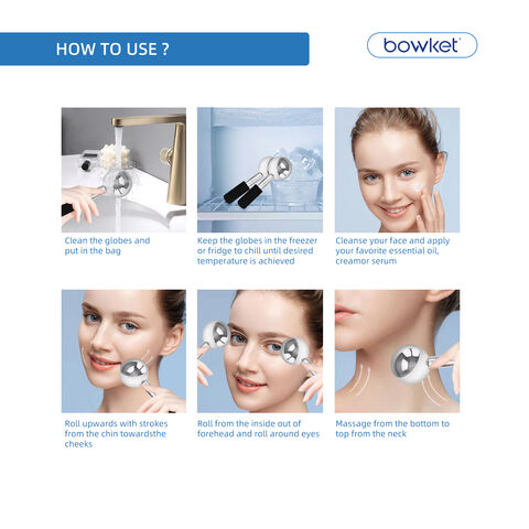 BOWKET Eisglobes für das Gesicht, Unzerbrechlicher Eisroller für Gesicht und Augen, Kryo-Globes für Gesichtsbehandlungen, Kühlender Massageroller, Gesichts-Globes