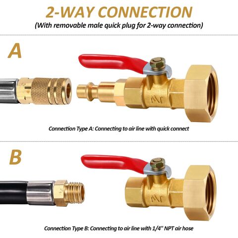 Raccord Rapide Mâle 1/4 Pouce avec Filetage 3/4" et Vanne à Boisseau Sphérique 1/4 Pouce en Laiton pour Hivernage