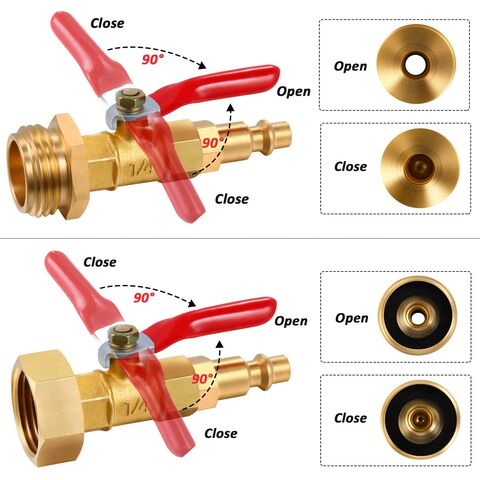 Raccord Rapide Mâle 1/4 Pouce avec Filetage 3/4" et Vanne à Boisseau Sphérique 1/4 Pouce en Laiton pour Hivernage