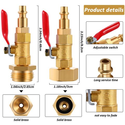 Raccord Rapide Mâle 1/4 Pouce avec Filetage 3/4" et Vanne à Boisseau Sphérique 1/4 Pouce en Laiton pour Hivernage