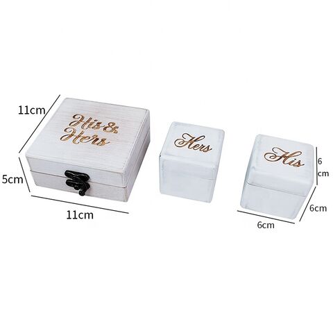 Caja de Anillos de Madera Lavada en Blanco para Ceremonia de Boda, Pequeña Caja de Joyería para Bisutería con Tapa