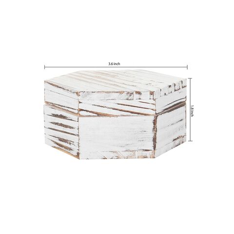 Caja de Anillos de Madera Lavada en Blanco para Ceremonia de Boda, Pequeña Caja de Joyería para Bisutería con Tapa