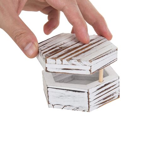 Caja de Anillos de Madera Lavada en Blanco para Ceremonia de Boda, Pequeña Caja de Joyería para Bisutería con Tapa