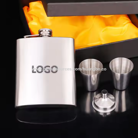 Conjunto de Presente de Cantil de Aço Inoxidável para Whisky em Estoque Para Bebidas Alcoólicas Ao Ar Livre À Prova de Vazamentos Logotipo Personalizado Cantil de Aço Inoxidável 304