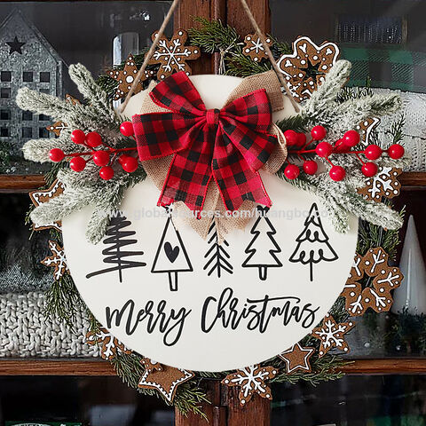 Christmas holiday decorations Christmas gloves door hanging round welcome sign Christmas party wooden door hangings