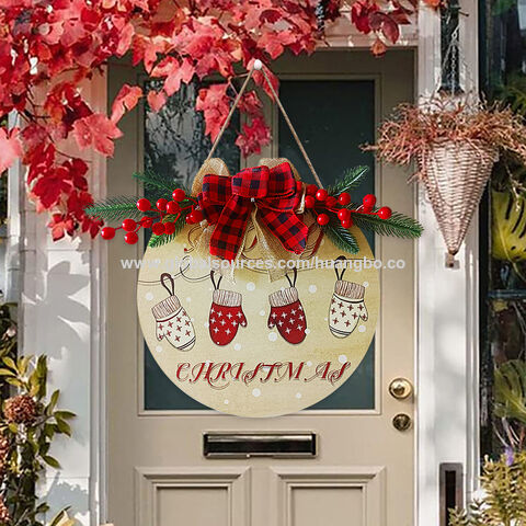 Christmas holiday decorations Christmas gloves door hanging round welcome sign Christmas party wooden door hangings