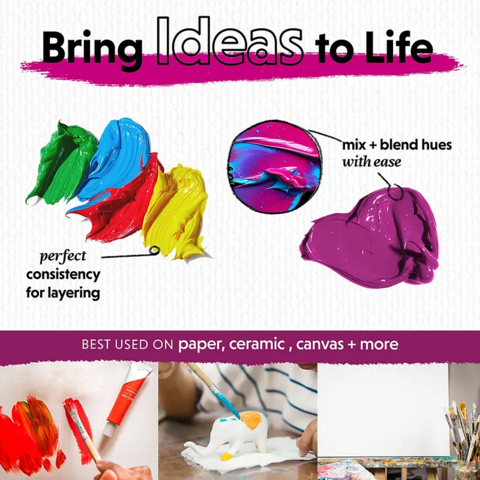 Kits de arte para niños al por mayor, juego de pintura acrílica no tóxica incluye 24 pinturas de 12 ml y 3 pinceles para arte para adultos y niños