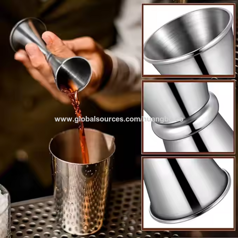 Jigger para Coctelería Doble, Jigger Japonés Premium de Acero Inoxidable 304, 2 OZ y 1 OZ con Vasos Medidores