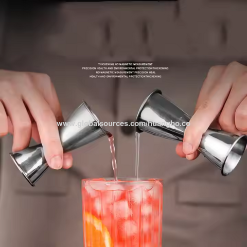 Jigger para Coctelería Doble, Jigger Japonés Premium de Acero Inoxidable 304, 2 OZ y 1 OZ con Vasos Medidores