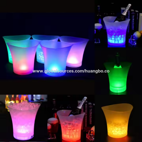 Cubo de Hielo LED de Plástico Impermeable para Bar, Discoteca, Iluminación para Champán, Whisky, Cerveza, Cubos para Fiestas