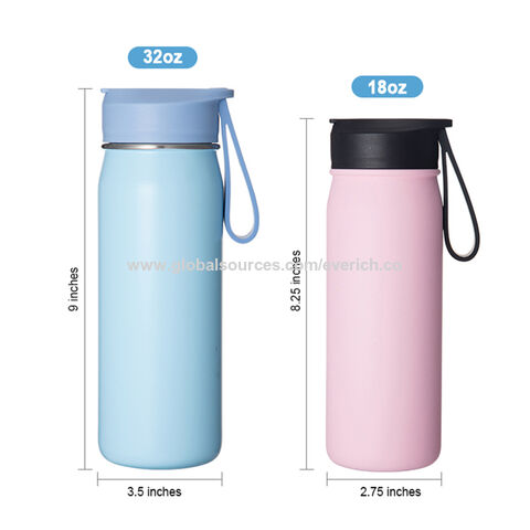 Botella de agua de acero inoxidable de doble pared de 532 ml (18 oz) con aislamiento al vacío, tapa con pajita deportiva y correa de silicona.