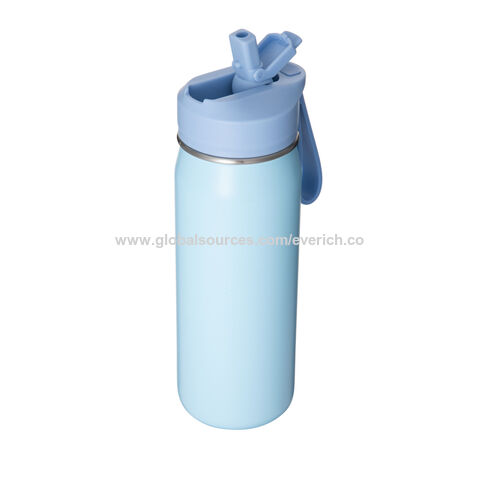 Botella de agua de acero inoxidable de doble pared de 532 ml (18 oz) con aislamiento al vacío, tapa con pajita deportiva y correa de silicona.
