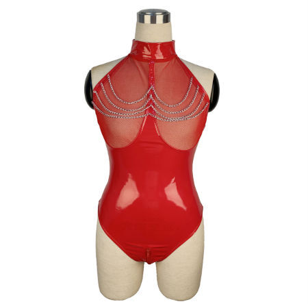 sexy genie lingerie Wet Look Skirt Set Two Piece PU Leather Bra Top and Skirt Sexy Strappy Clubbing Outfit, Black / M main image 1