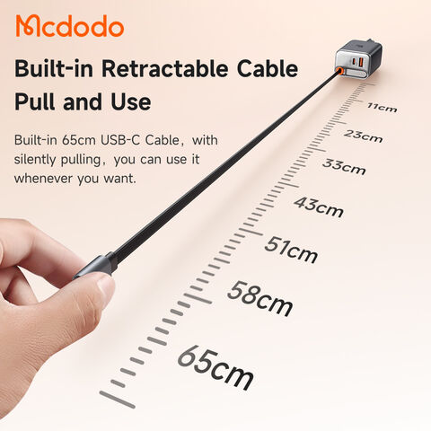Mcdodo 428 FreeGo 40W Câble Rétractable 3 Sorties USB-C GaN Chargeur Affichage de la Puissance Charge Rapide avec 65cm Type-C Câble PD3.0 AFC