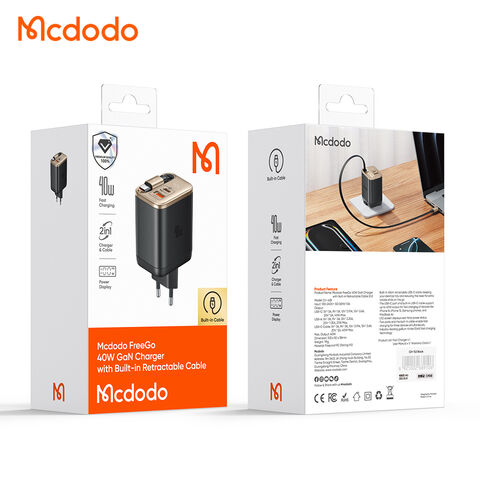 Mcdodo 428 FreeGo 40W Câble Rétractable 3 Sorties USB-C GaN Chargeur Affichage de la Puissance Charge Rapide avec 65cm Type-C Câble PD3.0 AFC