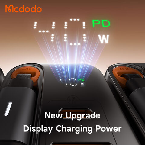 Mcdodo 428 FreeGo 40W Câble Rétractable 3 Sorties USB-C GaN Chargeur Affichage de la Puissance Charge Rapide avec 65cm Type-C Câble PD3.0 AFC