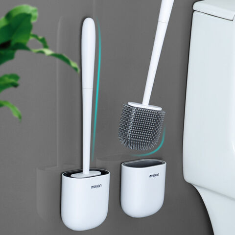 Ensemble Brosse de Toilette et Support pour Salle de Bain avec Tête de Brosse Flexible et Poils en Silicone - Accessoires de Nettoyage pour WC