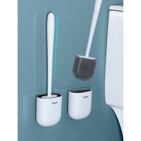 Ensemble Brosse de Toilette et Support pour Salle de Bain avec Tête de Brosse Flexible et Poils en Silicone - Accessoires de Nettoyage pour WC