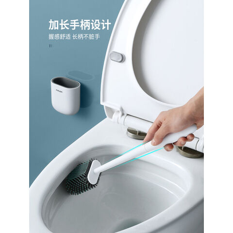 Ensemble Brosse de Toilette et Support pour Salle de Bain avec Tête de Brosse Flexible et Poils en Silicone - Accessoires de Nettoyage pour WC