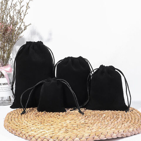 10 unidades Sacos de Veludo com Cordão para Lembrancinhas de Casamento, Bolsas de Tecido de Veludo para Joias (Preto)