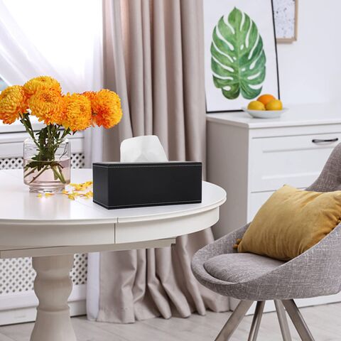 Caja de pañuelos rectangular de cuero, elegante, con fondo magnético, caja de pañuelos decorativa de PU