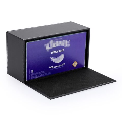 Caja de pañuelos rectangular de cuero, elegante, con fondo magnético, caja de pañuelos decorativa de PU