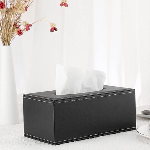 Caja de pañuelos rectangular de cuero, elegante, con fondo magnético, caja de pañuelos decorativa de PU