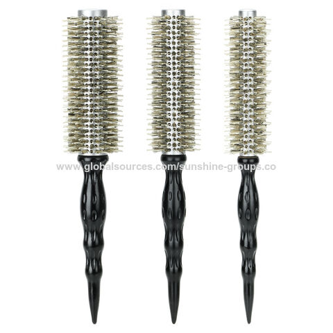 Cepillo de Pelo Profesional al por Mayor, Peines de Rodillo, Cepillo de Masaje con Cerdas de Jabalí, Cepillo de Pelo de Aluminio y Madera Negra