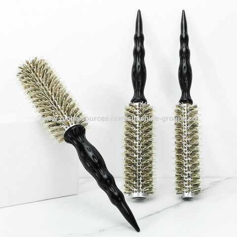 Cepillo de Pelo Profesional al por Mayor, Peines de Rodillo, Cepillo de Masaje con Cerdas de Jabalí, Cepillo de Pelo de Aluminio y Madera Negra