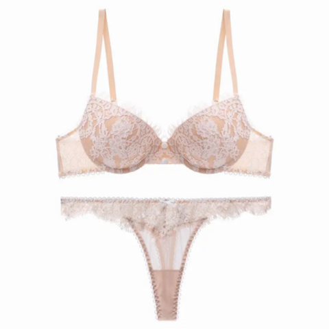 Conjunto Popular de Sujetador y Tanga Sexy de Encaje Push Up para Mujer - Lencería Femenina