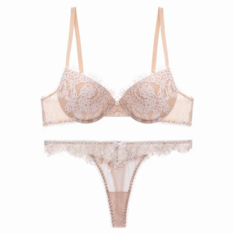Conjunto Popular de Sujetador y Tanga Sexy de Encaje Push Up para Mujer - Lencería Femenina