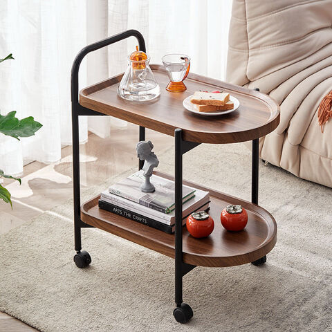 Mesa Auxiliar en Forma de C, Mesa Lateral Pequeña para Sofá, Mesa Robusta Deslizable Debajo del Sofá con Ruedas Desmontables para Sala de Estar, Dormitorio