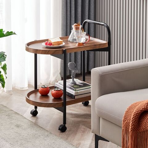 Mesa Auxiliar en Forma de C, Mesa Lateral Pequeña para Sofá, Mesa Robusta Deslizable Debajo del Sofá con Ruedas Desmontables para Sala de Estar, Dormitorio