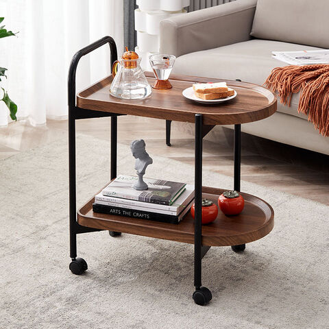 Mesa Auxiliar en Forma de C, Mesa Lateral Pequeña para Sofá, Mesa Robusta Deslizable Debajo del Sofá con Ruedas Desmontables para Sala de Estar, Dormitorio