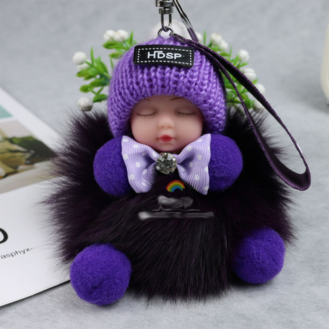 Correa para teléfono, pompón de piel de zorro real, muñeca dormida, adorno de felpa para bolso, llavero para coche